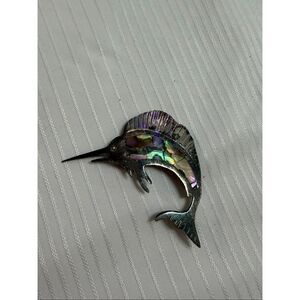Marlin Silver 925 Abalone Taxco Brooch Signed Vintage